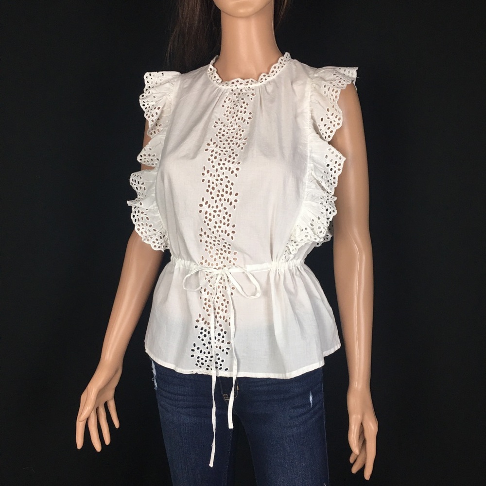 Aware White Eyelet Flutter Sleeve Top